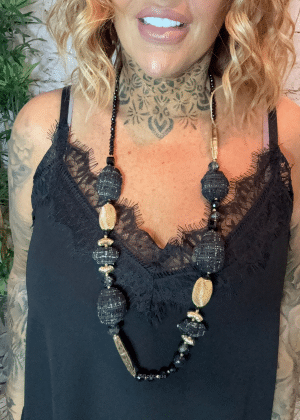 700 Black and gold tartan beaded necklace