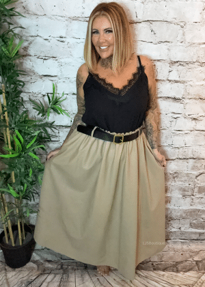 Angela faux leather skirt best fits 16-24 - Stone