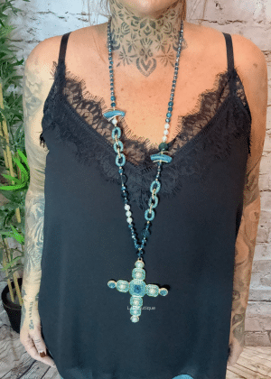 762 Teal cross necklace