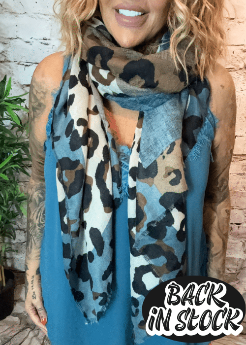 572 Teal & Chocolate Animal print scarf