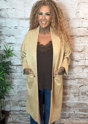 London faux suede open front jacket best fits 18-26