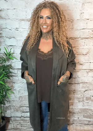 London faux suede open front jacket best fits 18-26