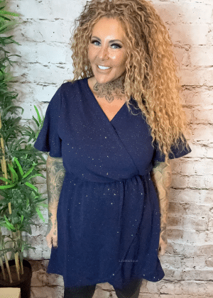 Navy blue stardust wrap tunic- dress
