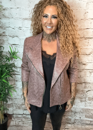 Michelle slight shimmer biker jacket