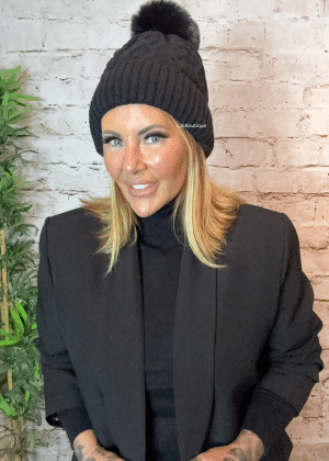 Ladies black cosy bobble hat