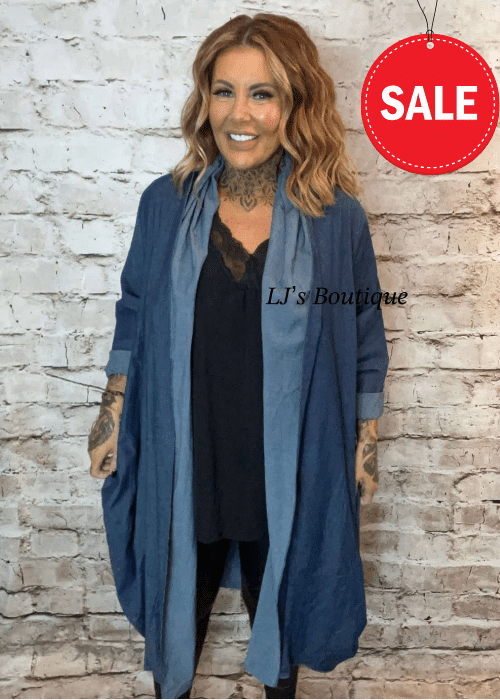 Denim Cocoon Duster coat Best Fits 14-24 No Returns On Sale Items
