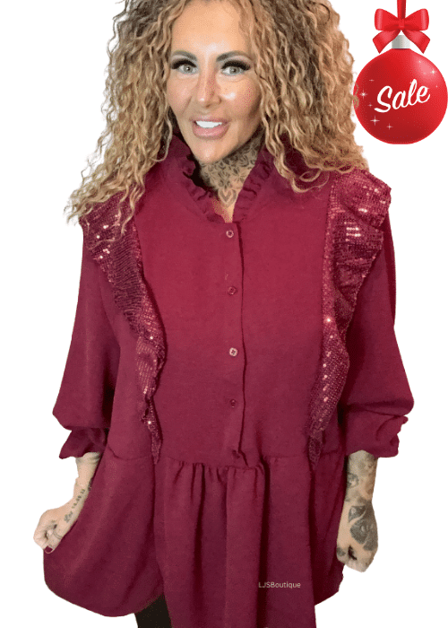 Celebrate sequin frilled top best fits 16-24 (NO RETURNS ON SALE ITEMS)