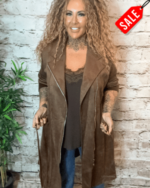 Taylor faux suede trench coat No returns on sale items