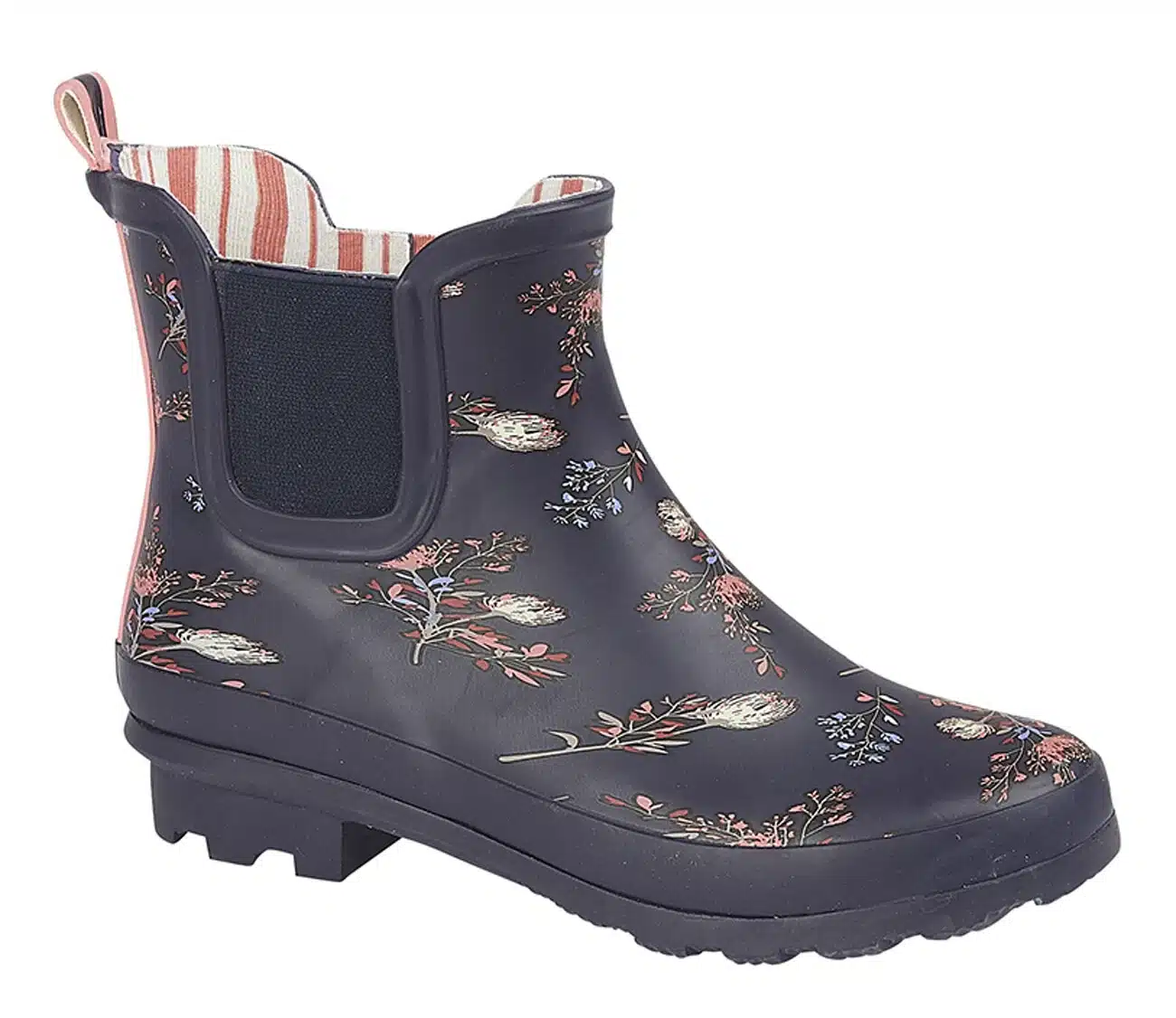 Navy/Floral Print Rubber Ankle Wellington (Back order)