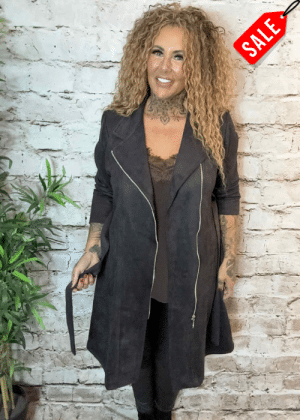 Taylor faux suede trench coat No returns on sale items