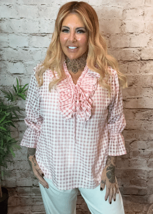 Carrie Gingham frilled blouse best fits 12-18