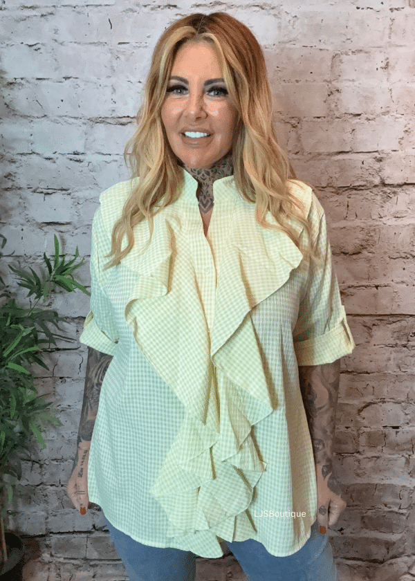 Ranae gingham frilled blouse best fits 14-22 - Image 2