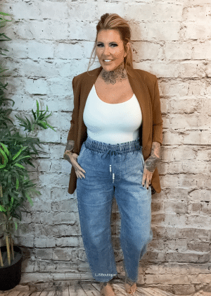 Casey barrel leg paper bag jeans