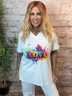 A493 Loved up V-neck t-shirt 2 sizes