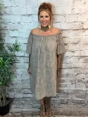 Jess Broderie Anglaise Bardot dress Best Fits 16-24