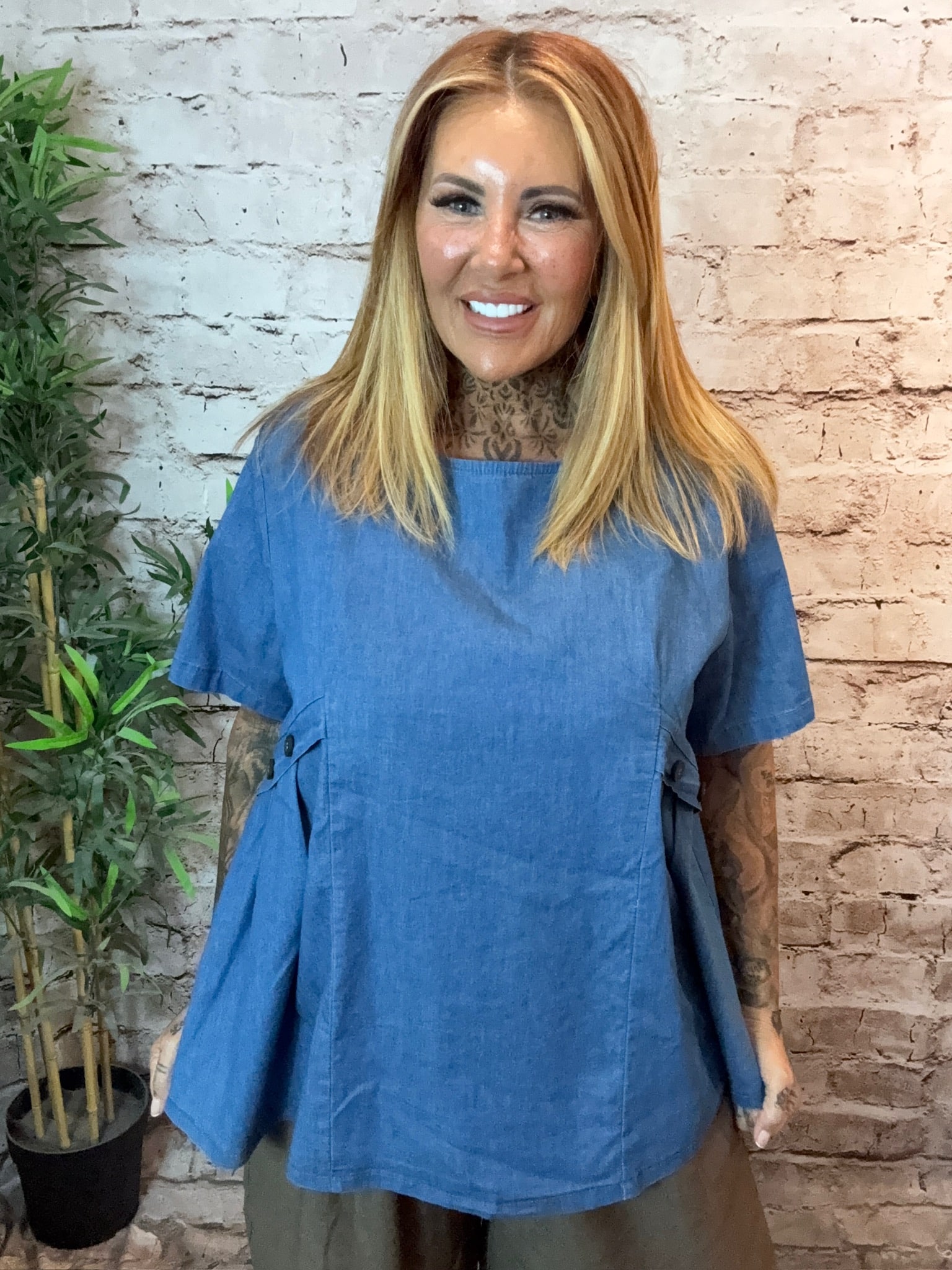 KAYA Denim Button Top Best Fits 14-20