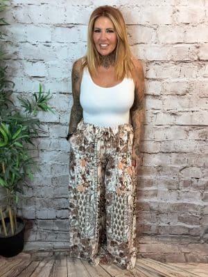Judi Paisley Wide leg Trousers Best Fits 16-24