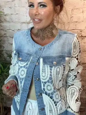 Crochet Denim Jacket best fits 12-18