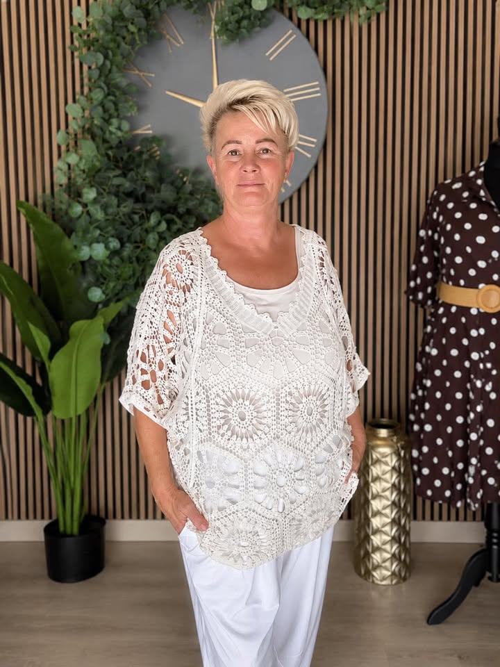 Leesa Short Sleeve Crochet V-neck best Fits 14-22