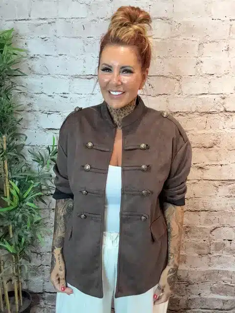 Mandy Faux Suede Military Jacket Best Fits 12-20 - Image 4