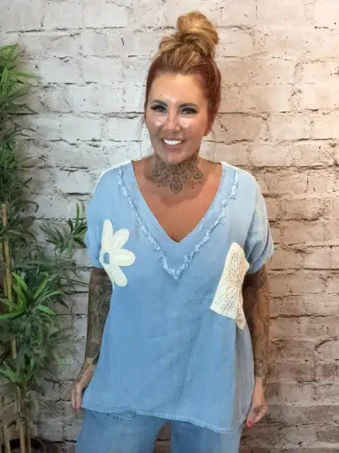Tara Denim Top BEST FITS 12-20 - Image 2