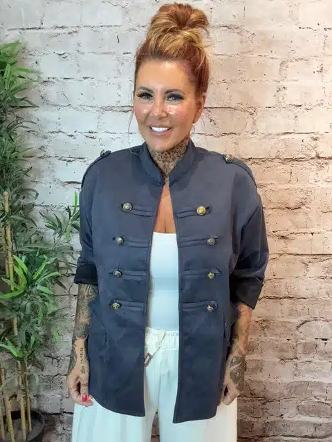 Mandy Faux Suede Military Jacket Best Fits 12-20 - Image 2