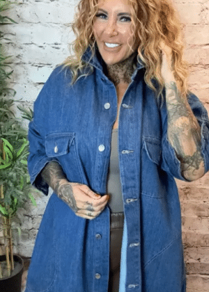 Paula Denim Shacket best fits 18-24