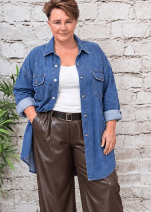 Paula Denim Shacket best fits 18-24
