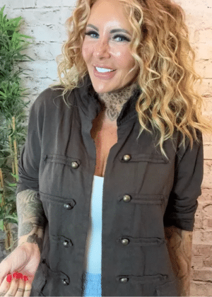Cotton Raw Collar Military Jacket - Best Fits 16-24